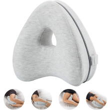 Knee Pillow for Side Sleepers, Leg Pillow with Memory Foam Washable Cover Light Grey