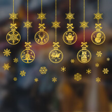 Gold Snow Xmas Window Stickers Removable Adhesive Window Decals Powder Coated Glue Multicolor Christmas Decorations