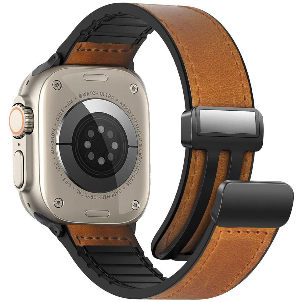 Leather Strap For Apple Watch 46 45 44 49 42Mm, Magnetic Leather Bracelet B3light Brown 9105992749515