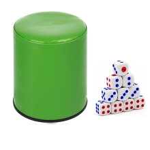 1 Set of Dice Cups Shaker Dice Cup Set Casino Theme Green Leather Plastic with 10 Dice Pieces