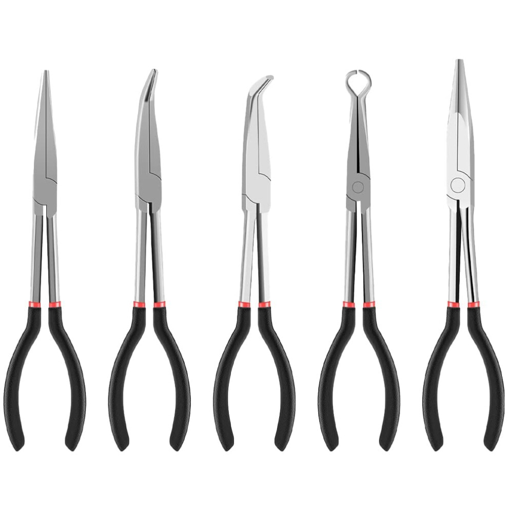 Roundnose Pliers With Extended, 5Piece Set, Replacement Accessories, Bent In Shape Or Bent Needlenose Pliers 25/45/90 Degrees, Hand Tools 9105992750030