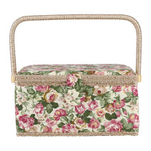 Fabric Floral Printed Sewing Basket with Box Household Sun Storage with Handle for Porter