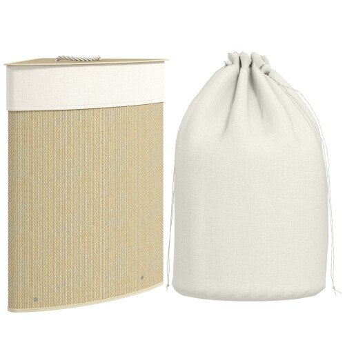 Homcom (Cream) HOMCOM 55L Laundry Hamper with Removable Washable Liner Bag 1