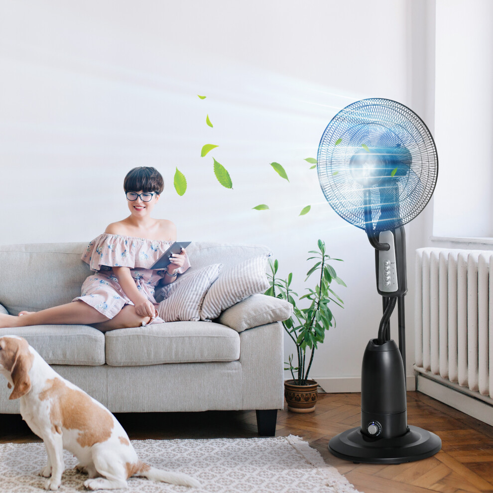 Homcom Pedestal Fan With Water Mist Spray Standing Fan W/ 2.8L Water Tank Black