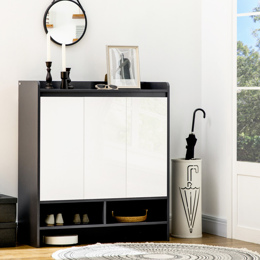 Homcom Modern Shoe Cabinet With High Gloss White Doors And Open Shelves - Grey - Image 5