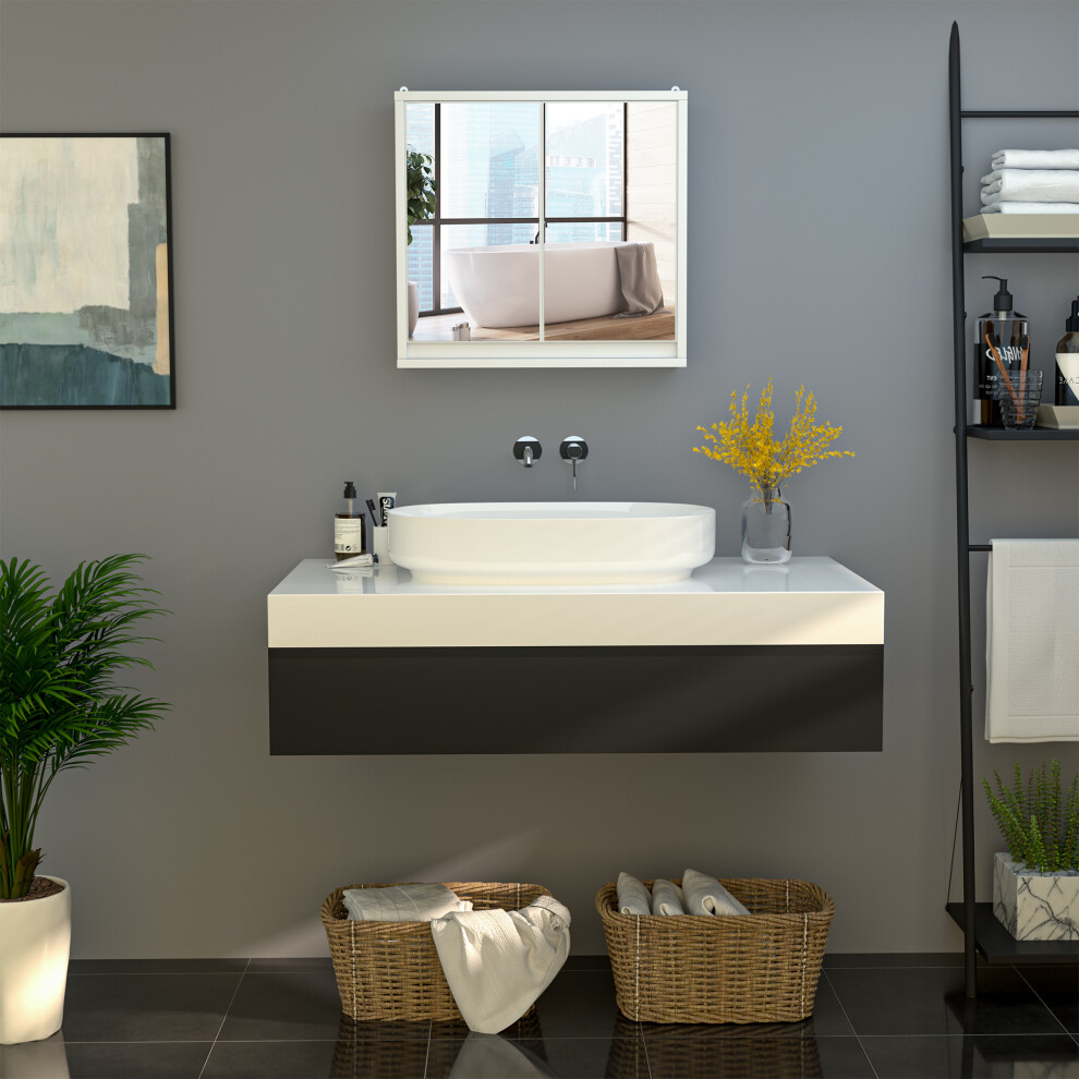 Homcom Wall Mounted Mirror Cabinet W/ Storage Shelf For Bathroom White