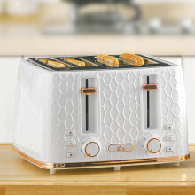 HOMCOM Toaster with 4 Slot, 7 Browning Levels, 1600W, White Honeycomb