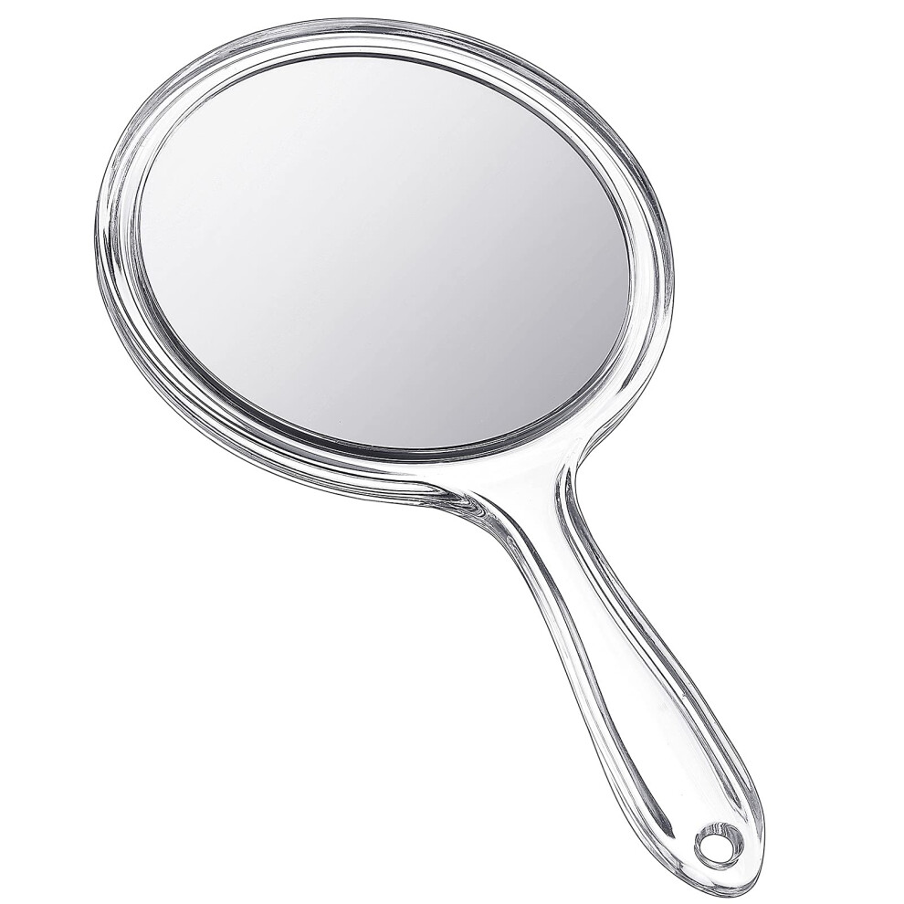 Clear DoubleSided Hand Mirror 1x/2x Magnification Mirror with Handle Cosmetic Mirror Makeup Travel Rounded Makeup Mirror