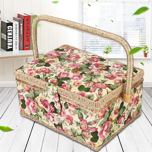 sewing box sewing storage box craft sewing tool layer needle thread basket floral thimble thread needle sewing organizer accessory (Style C) 1