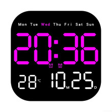 Digital Wall Clock Easily Readable With Remote Control For Time And Temperature Display Magenta
