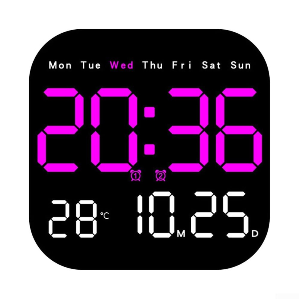 Digital Wall Clock Easily Readable With Remote Control For Time And Temperature Display Magenta