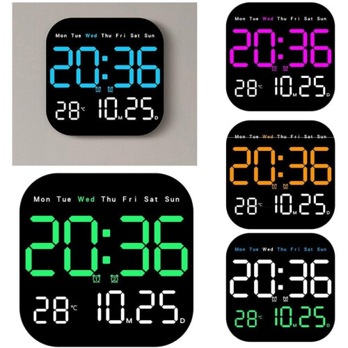 Digital Wall Clock Easily Readable With Remote Control For Time And Temperature Display Magenta 1