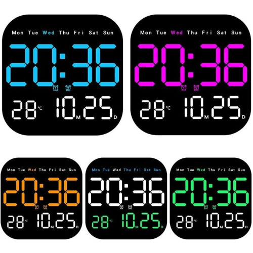 Digital Wall Clock Easily Readable With Remote Control For Time And Temperature Display Magenta 2