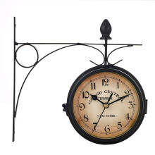Wall Clock Outdoor Garden Waterproof Wrought Iron Vintage DoubleSided Wall Mounted Round One Size