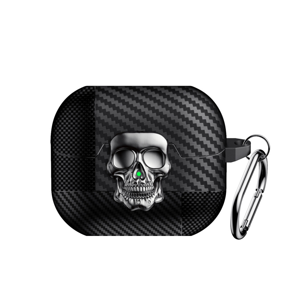 Skull Pattern Carbon Fiber Protective Cover For Buds-Silver 7709000207381