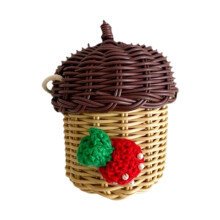 's photography rattan bag, 3D strawberry decoration, handwoven, 7 x 15 cm