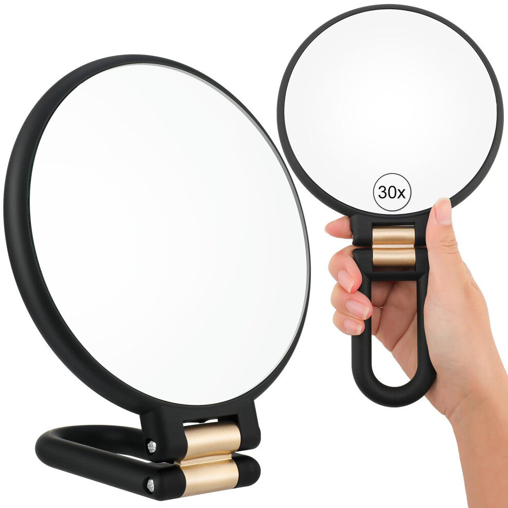 Black 30X/1X Magnifying Mirror, Double Sided Handheld Mirror With Handle, 1X/30X Makeup Mirror, Foldable Handheld Mirror For Women,