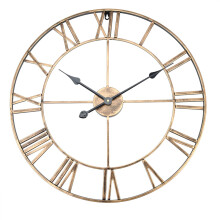 Round Wall Clock Silent Movement Metal Iron Large 60cm Diameter Gold Finish Modern Decor for Bedroom Office Kitchen