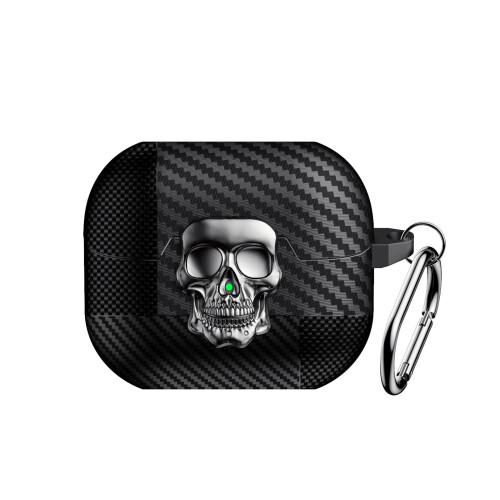 Skull Pattern Carbon Fiber Protective Cover For Buds-Silver