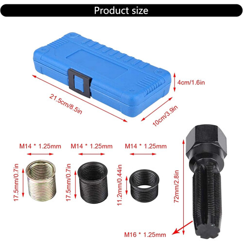M14x1.25 Spark Plug Thread  Kit, 16Piece Precise Rethreading Set with Case for Vehicles 1