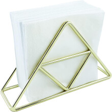 Organizador de guardanapos chique, elegante estrutura dourada em metal resistente, aço inoxidável durável e design minimalista.