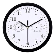 Outdoor Wall Clock, 25 cm, Weatherproof with Thermometer, Hygrometer, for Patio, Garden, Black