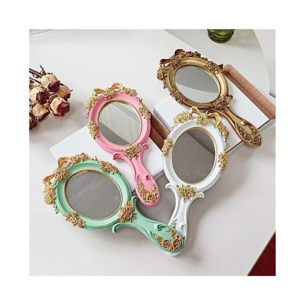 Retro Embossed Hand Makeup Mirror, European Vintage Cosmetic Mirror, Decorative Mirror