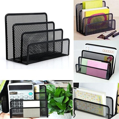 Mesh File Storage Shelf Wrought Iron Grid Desktop Rack Organizer Bookshelf Magazine Holder Document Tray Mail Stackable 1