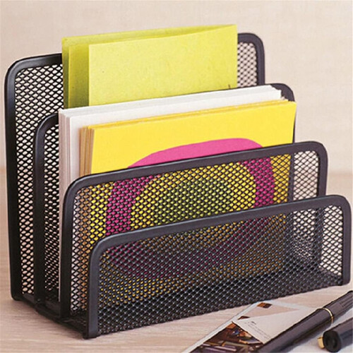 Mesh File Storage Shelf Wrought Iron Grid Desktop Rack Organizer Bookshelf Magazine Holder Document Tray Mail Stackable 2