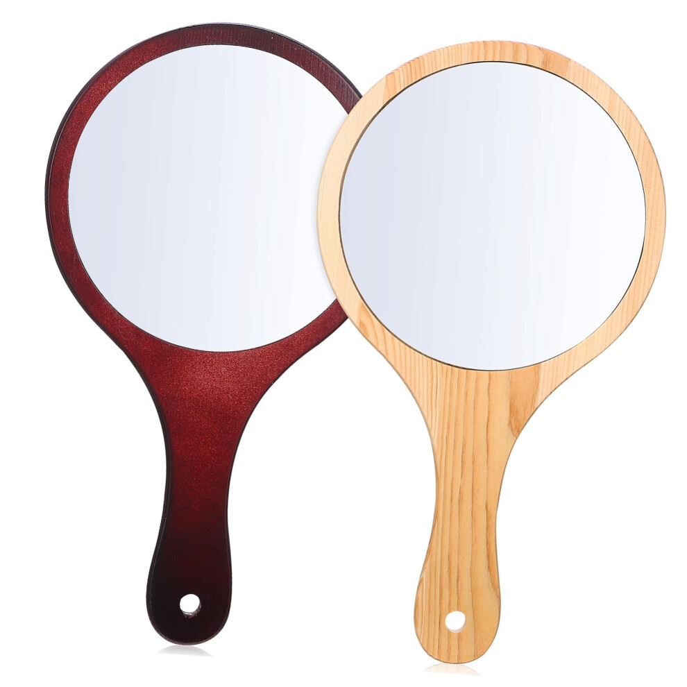 Pack of 2 Wooden Hand Mirrors, Large Makeup Mirror for Travel and Home, Ideal for Cosmetics and MakeUp, Compact and Easy to Carry