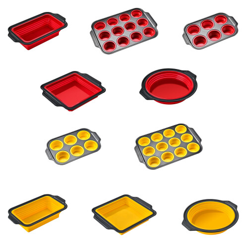 12 or 6 Cup Silicone Baking Molds Foldable Design-Red 6 holes 1