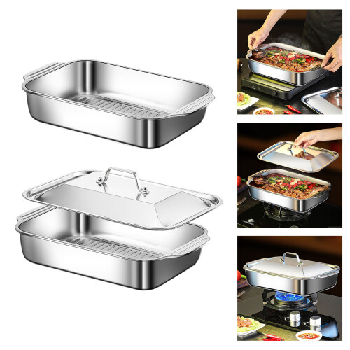 Elegant Silver Square Tray For Serving Meals Sturdy-With cover 2