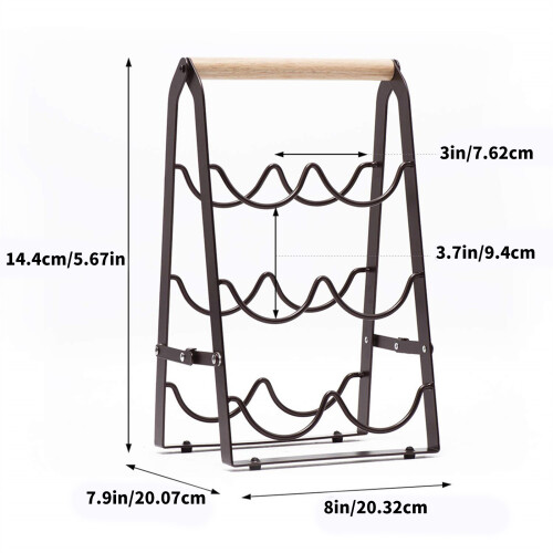 Wooden Iron Wine Rack with Elegant Handle Foldable 3 Tiers Wine 2