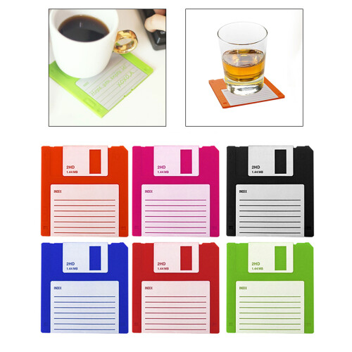 6 Pack Cup Mats Drink Mats Floppy Disk Silicone Coasters 1