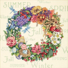 Gold Collection Counted Cross Stitch Kit, 14 x 14 Inches, Wreath Of All Seasons (18 Count)