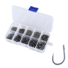 Fishing Hook 100 Pcs, 10 Sizes, Carbon Steel Barbed Hooks With Plastic Box, Eye, Size 3#12#