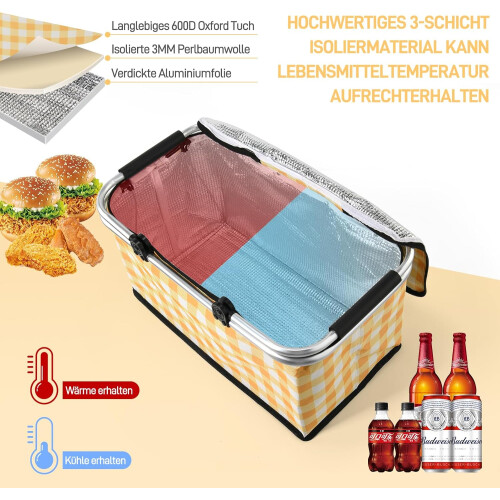 30L Foldable Shopping Basket with Lid and Aluminium Handle 1