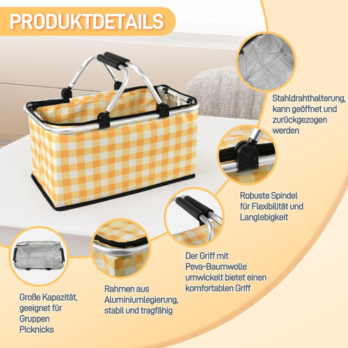 30L Foldable Shopping Basket with Lid and Aluminium Handle 2