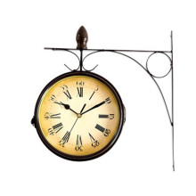 Station Clock DoubleSided Antique Wall Clock Iron Design BatteryPowered Arabic Numerals Vintage Garden Style
