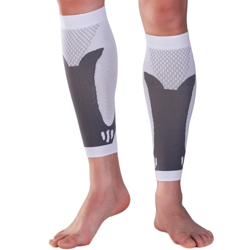 Calf compression sleeves, compression socks for legs, calf support, fitness, running, white, size L.