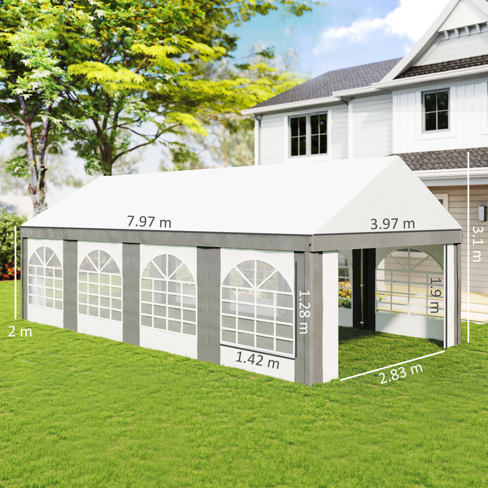 Outsunny 8 X 4M Party Tent, Marquee Gazebo With Sides, Windows And Double Doors