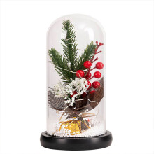 Luz a pilas, rosa de seda en cúpula de cristal - Regalo de Navidad, arreglo floral preservado a prueba de polvo para la decoración del hogar