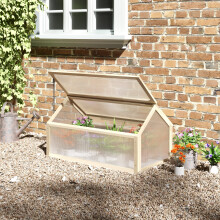 Outsunny Wooden Cold Frame Greenhouse Polycarbonate Grow House Natural