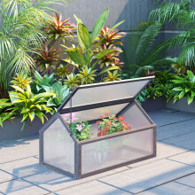 Outsunny Wooden Cold Frame Greenhouse Polycarbonate Grow House Grey