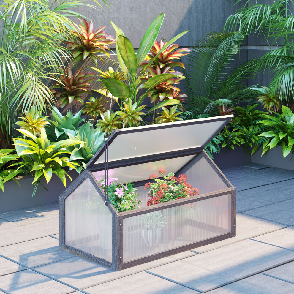 Outsunny Wooden Cold Frame Greenhouse Polycarbonate Grow House Grey