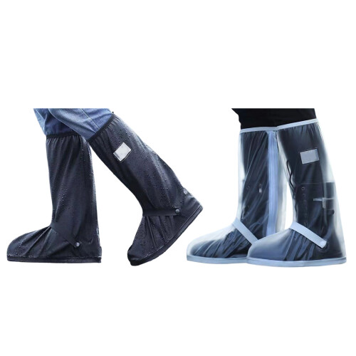 Rainproof PVC Boot Shoe Covers Zippered Closure For-Black XL 2