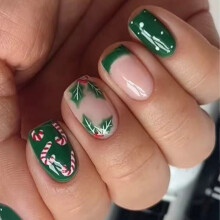 Festive French Manicure Short Square Fake Nail Short Square