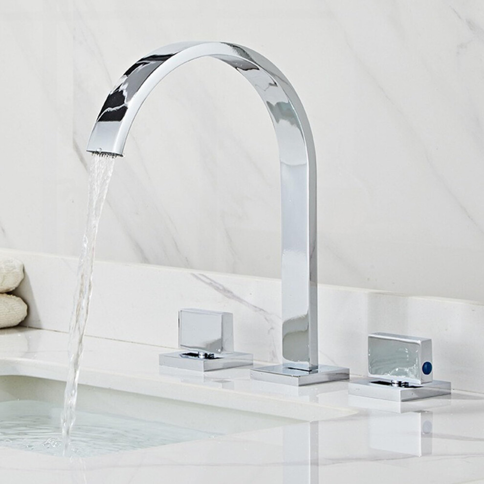 3Hole Mixer Tap For Washbasin / Bathroom / Waterfall / Brass / Hot And Cold Chrome 9067246265731