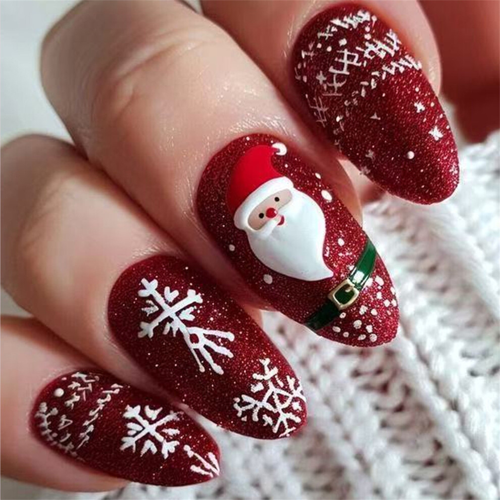 Red Holiday Shimmering Press On Nail 24Pcs Short Oval False Nail