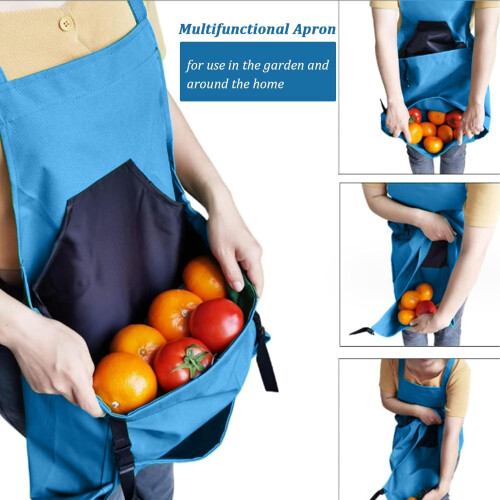 Garden Apron with Pockets Adjustable Quick Release One Size Harvest Apron, blue 2